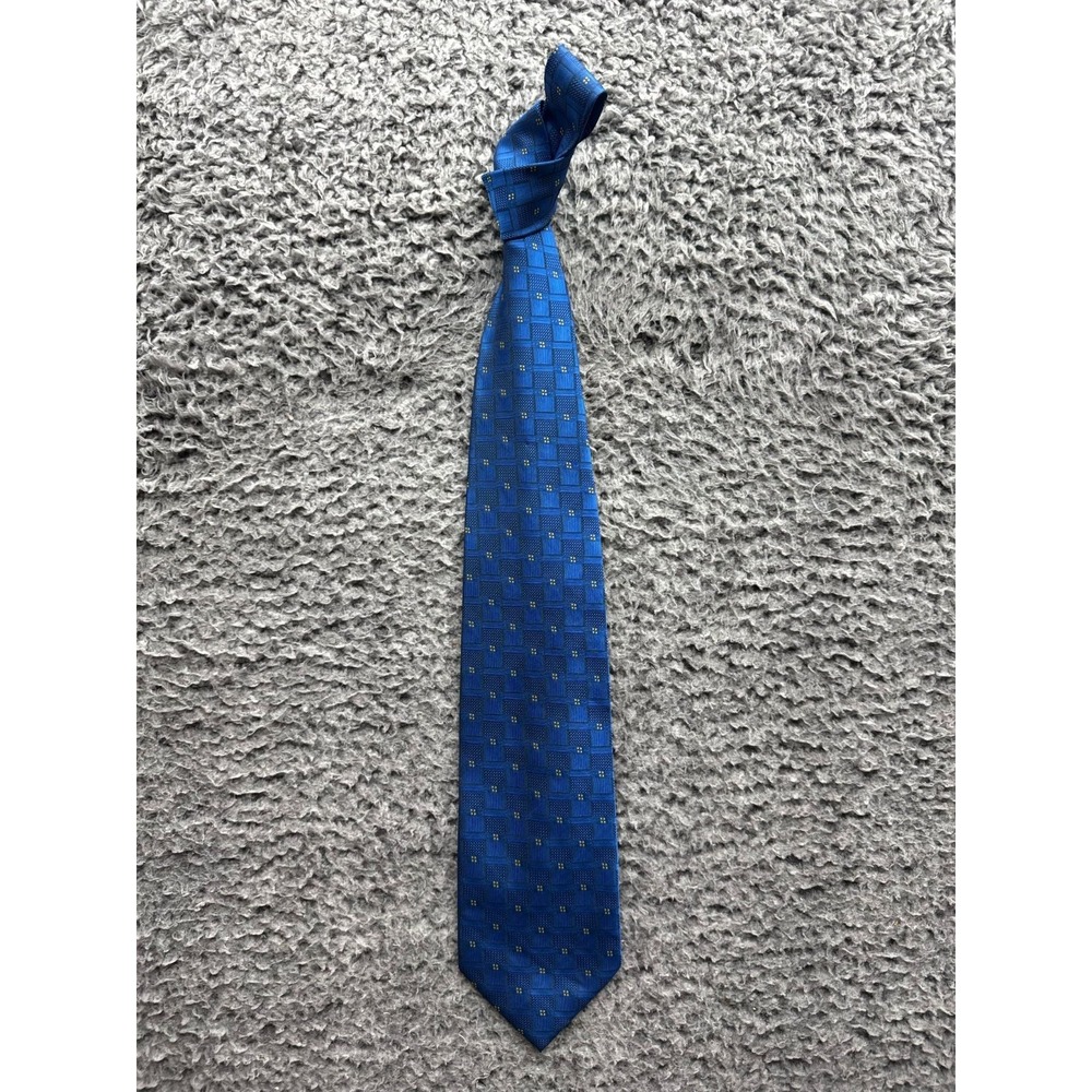 Gianni Versace Handmade Silk‎ Geometric Pattern Tie Blue 59"